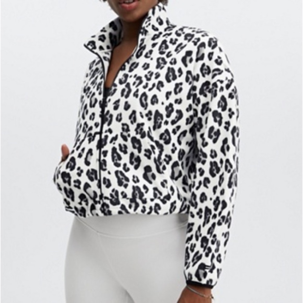 Fabletics Leopard Rayne Printed Polar-Fleece Oversized Zip up Pullover